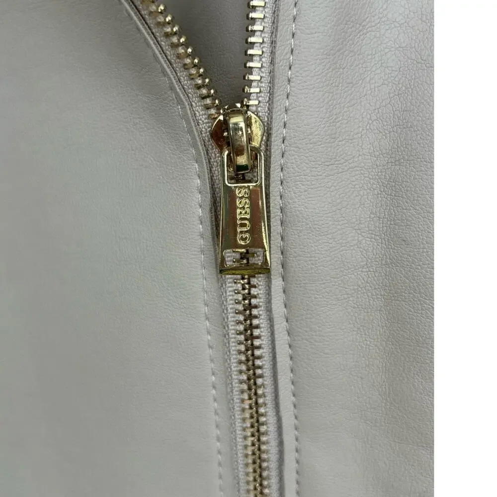 Guess Cream Tan Vegan Leather Biker Jacket – Size Medium w Flaws - Picture 4 of 14